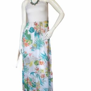 White and Floral Strapless Dress